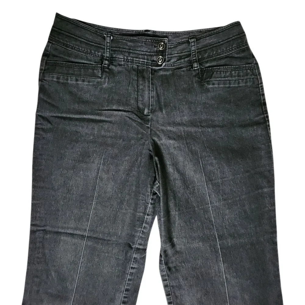 New Directions Black Straight Leg Double Button Flap Pocket Jeans sz 10